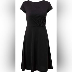 Women's Short Sleeve V Neck Casual Faux Wrap Ruched Swing Dress Knee Length, XL